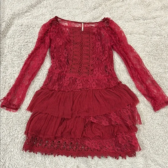 Free People-Red Lace Dress - Picture 5 of 7